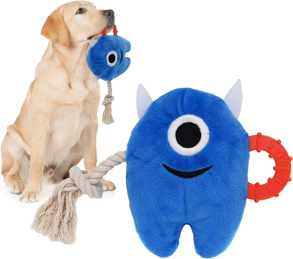 Monster Plush Rope Dog Toy - Squeaky Tug of War for All Breed Sizes