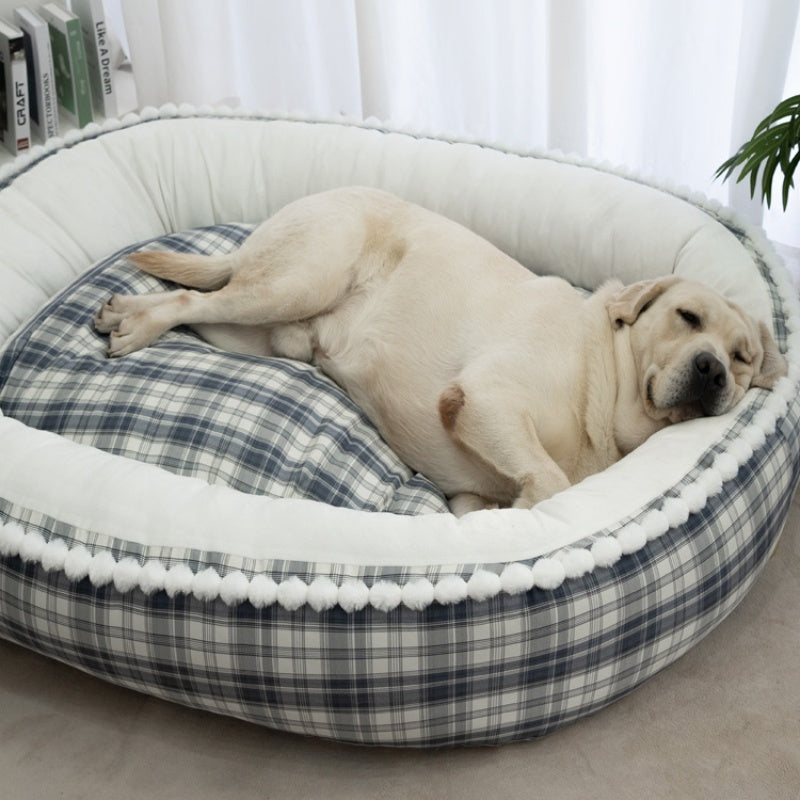 Plaid Dog Bed with Removable Washable Cover - Bolster Sofa for Small to Large Dogs