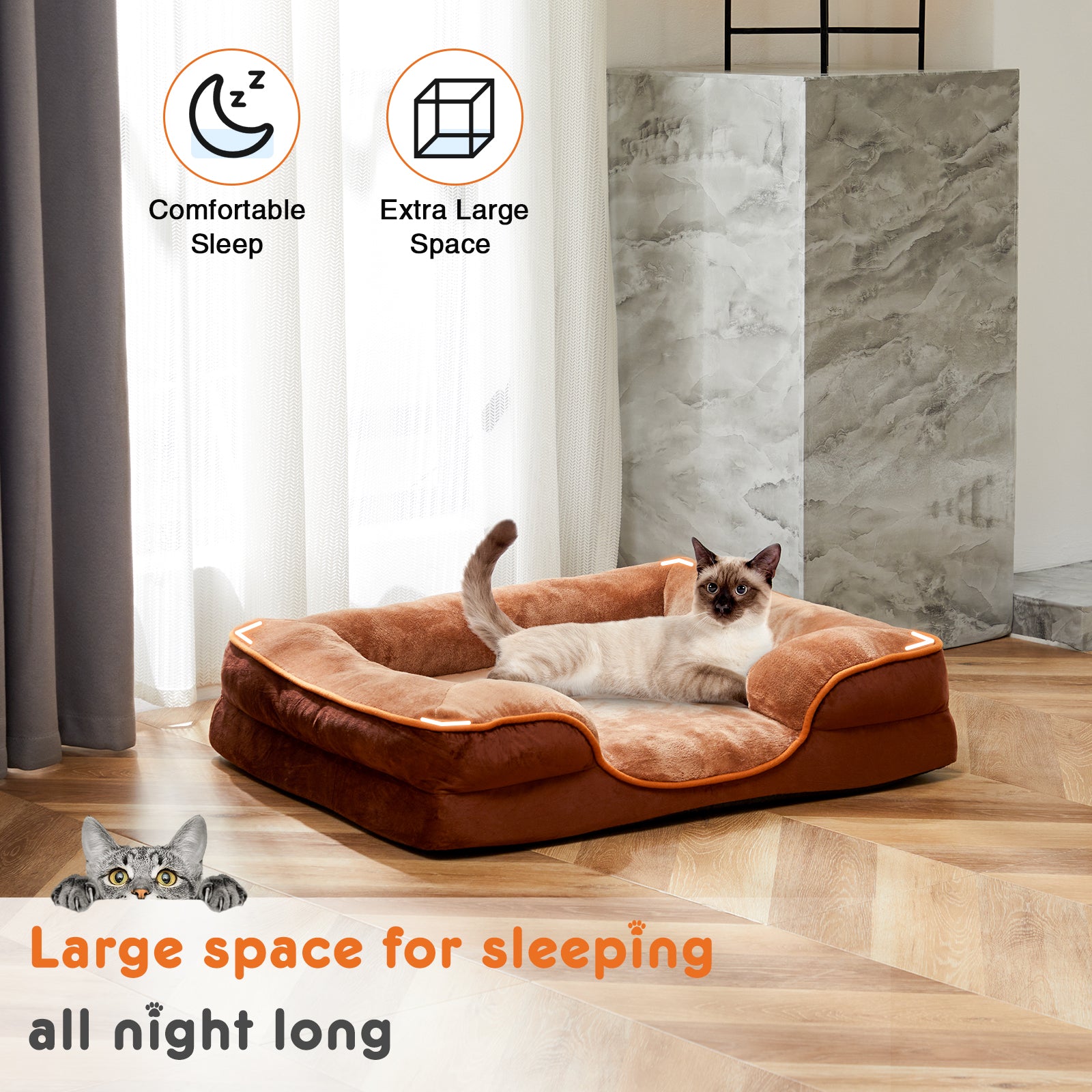 Memory Foam Pet Bed - Washable Removable Cover with Waterproof Liner & Non-Slip Base