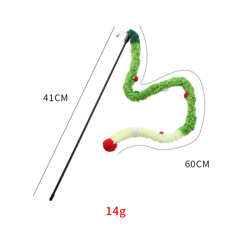Colorful Plush Strip Cat Teaser Wand - Interactive Toy for All Breeds