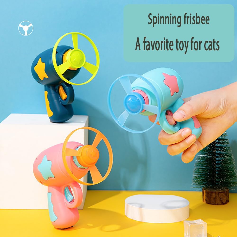 Flying Disc Launcher Cat Toy - Interactive Spinning Saucer Gun for Indoor Cats
