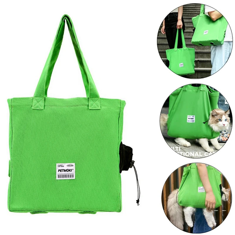 PetMoki Funny Cat Bag - Dual-Purpose Canvas Carrier & Walking Sling for Cats