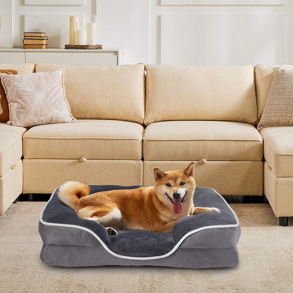Memory Foam Pet Bed - Washable Removable Cover with Waterproof Liner & Non-Slip Base