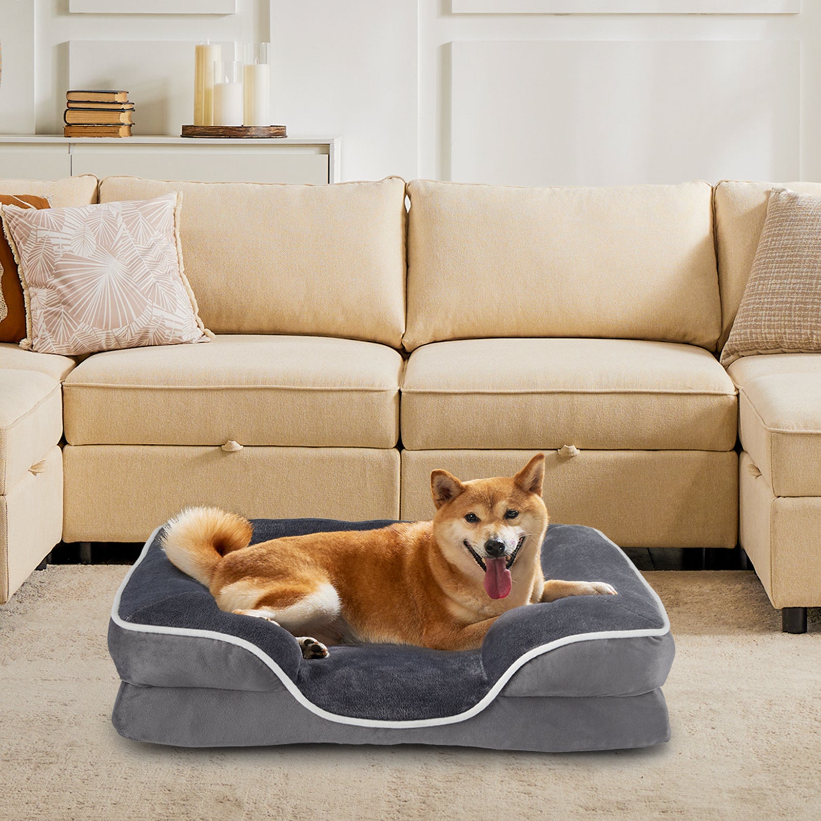 Memory Foam Pet Bed - Washable Removable Cover with Waterproof Liner & Non-Slip Base