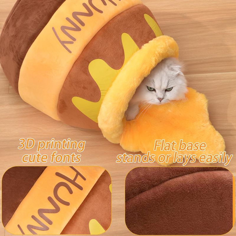 Honey Pot Cat Cave Bed - Cozy Plush Nest with Removable Cushion