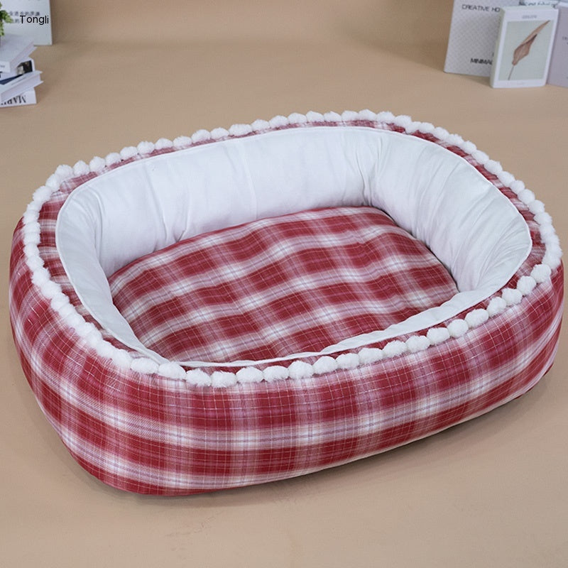 Plaid Dog Bed with Removable Washable Cover - Bolster Sofa for Small to Large Dogs