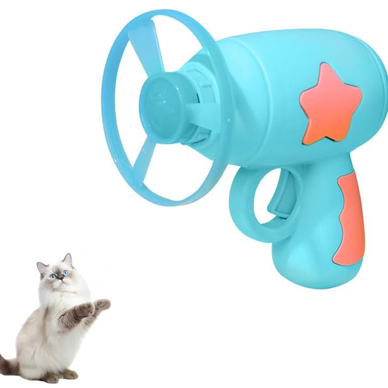 Flying Disc Launcher Cat Toy - Interactive Spinning Saucer Gun for Indoor Cats