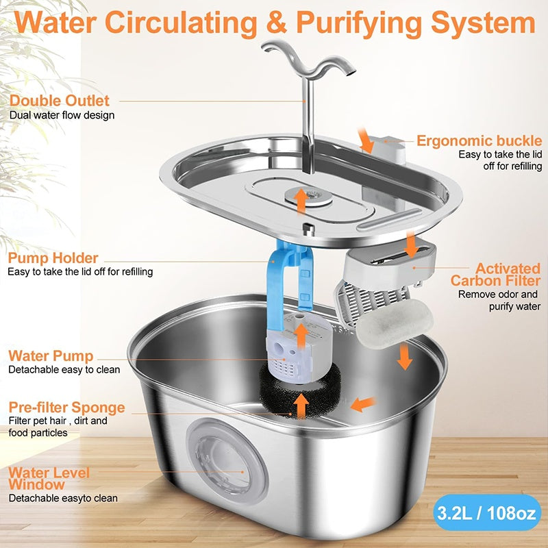Pet water fountain in home setting