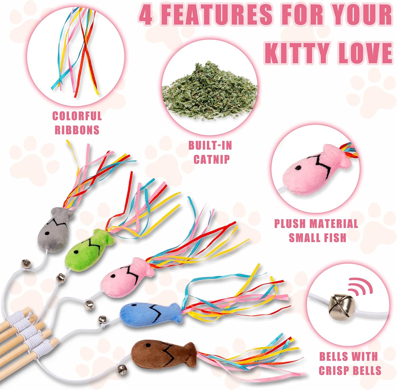 Cat Wand Toy with Catnip Fish & Ribbons - Interactive Teaser