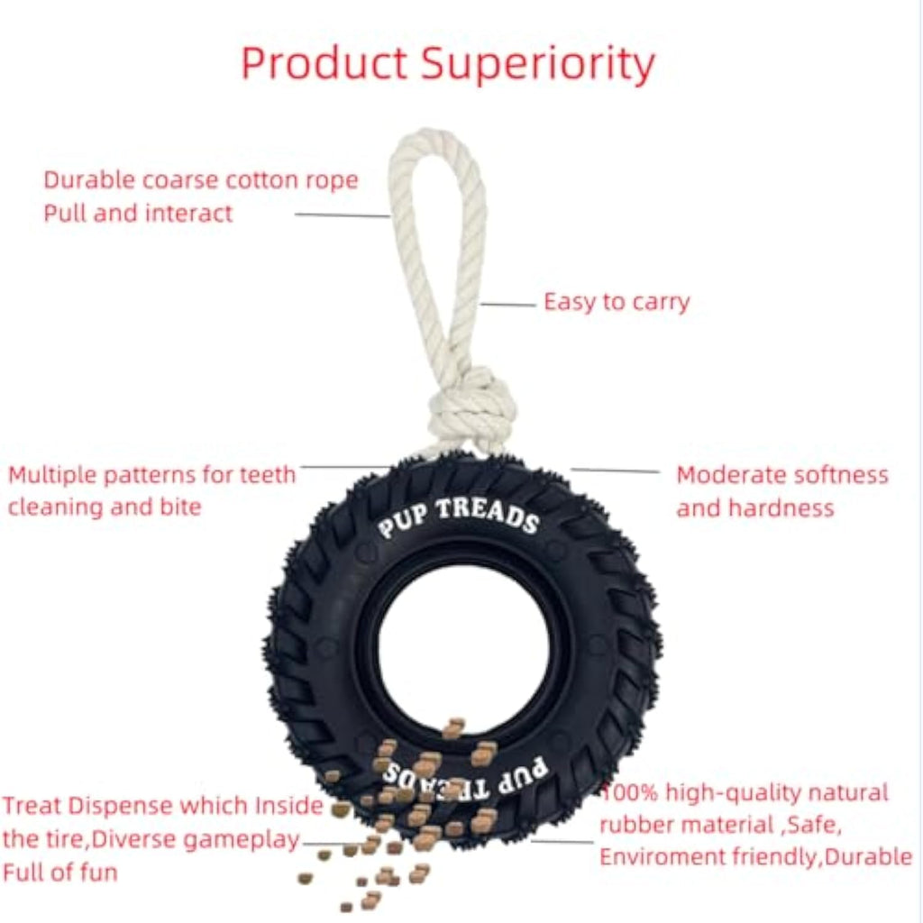 Indestructible Tire Dog Chew Toy - Treat Dispensing for Aggressive Chewers
