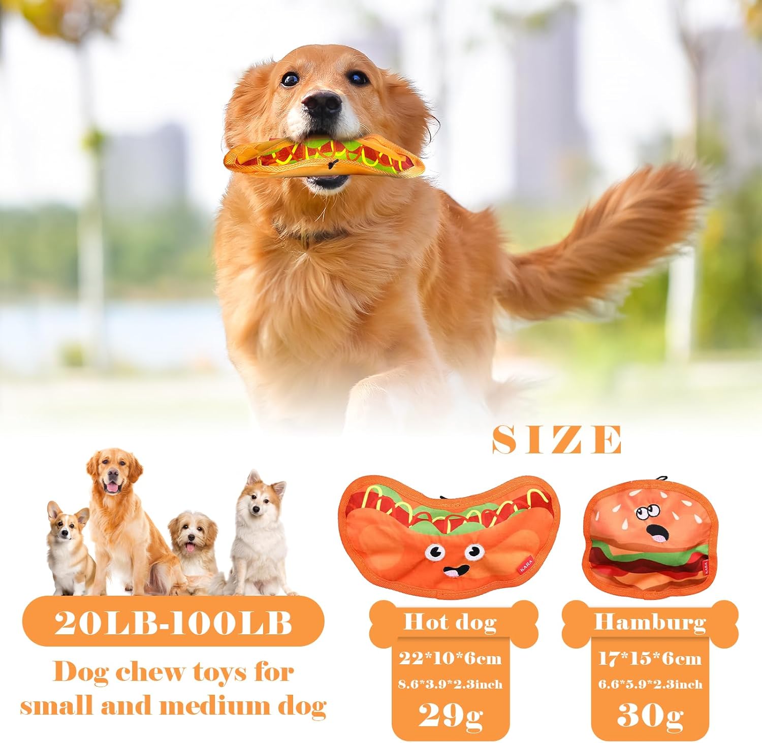 No-Stuffing Crinkle Dog Toy - Fast Food Collection (Burger, Fries, Pizza, Hot Dog)