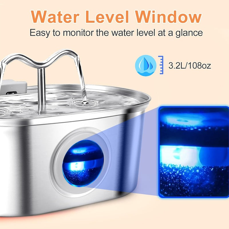 Cowhorn stainless steel pet water fountain front view