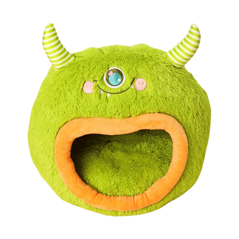 Cartoon Monster Cat Cave Bed - Fully Enclosed Cozy Pet House for All Seasons