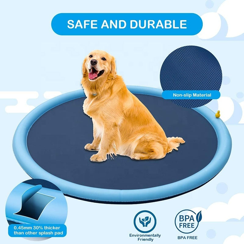 Dog Splash Pad Sprinkler Mat - Anti-Slip Outdoor Water Play for Pets & Kids