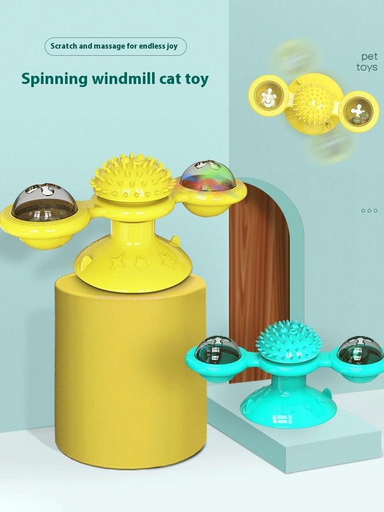 Interactive Windmill Cat Toy - LED Ball & Catnip Holder with Suction Cup