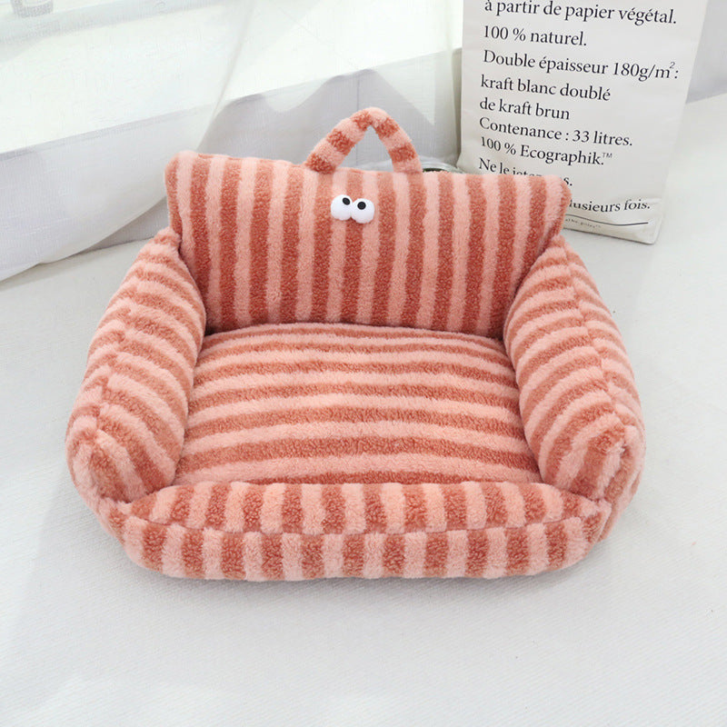 Big Eye Sofa Pet Bed - Cozy Striped Nest for Cats & Dogs