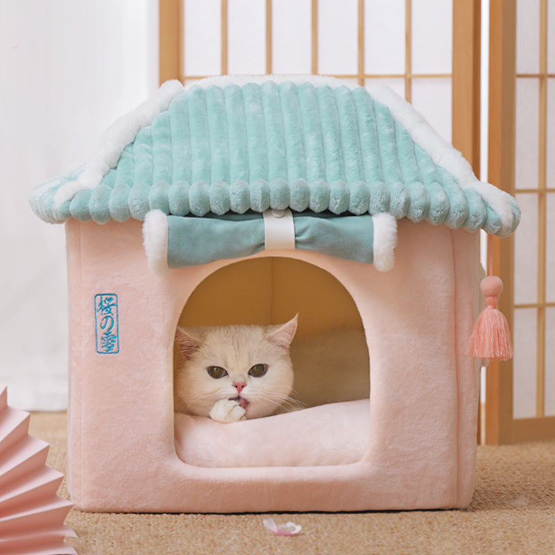 Cozy Cat House Villa - Enclosed Pet Bed with Removable Washable Cushion