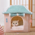 Cozy Cat House Villa - Enclosed Pet Bed with Removable Washable Cushion