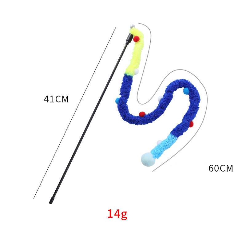 Colorful Plush Strip Cat Teaser Wand - Interactive Toy for All Breeds