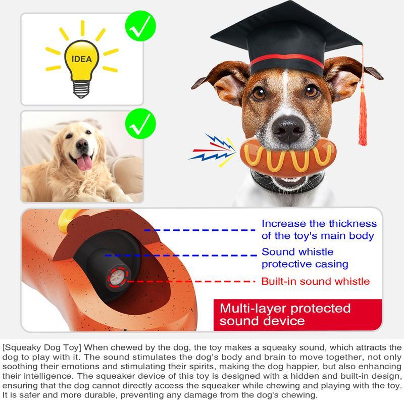 Indestructible Hot Dog Chew Toy - Tough Rubber for Aggressive Chewers