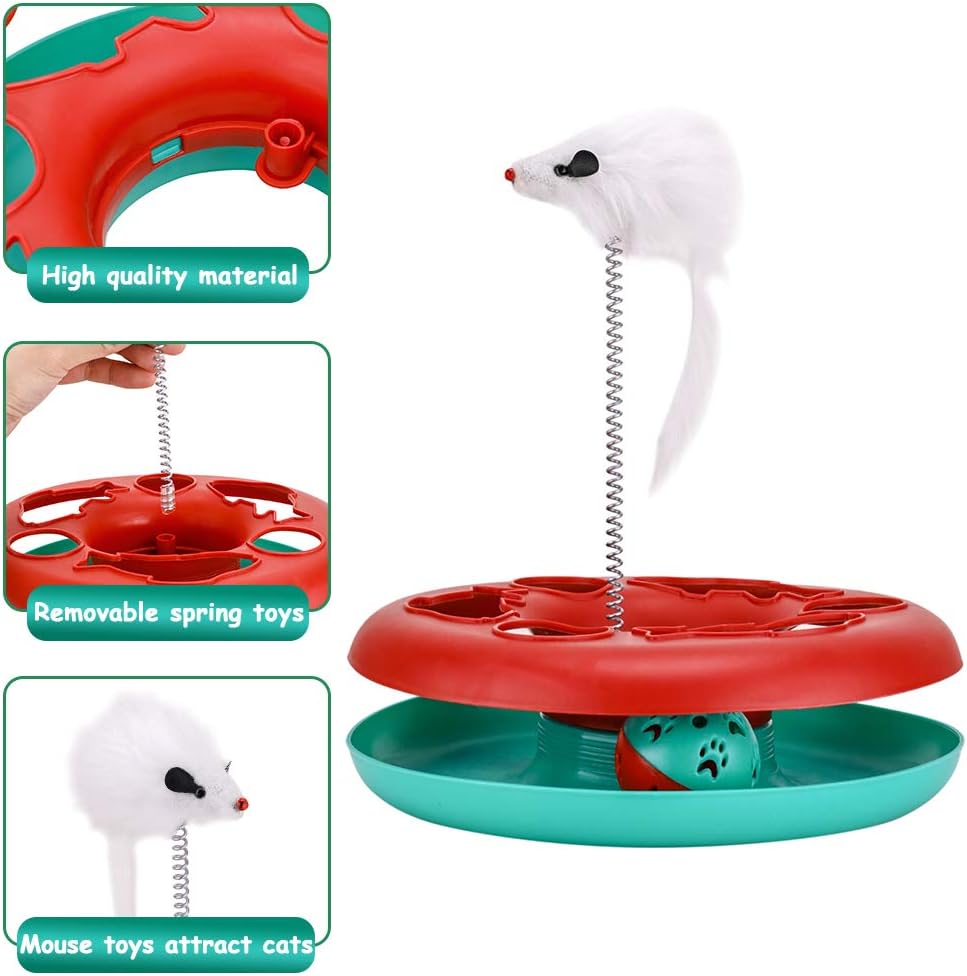 Cat Roller Track Toy - Multi-Level Ball Track with Spring Mouse & Catnip