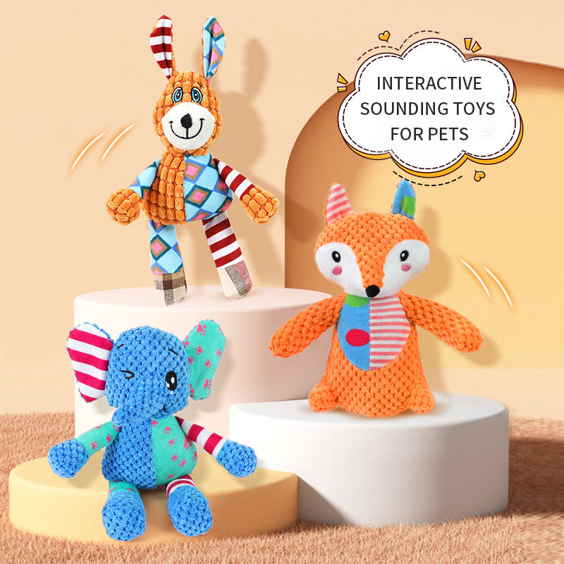 Cute Animal Plush Dog Toy - Squeaky Chew for Teeth Grinding (Elephant, Fox, Rabbit)