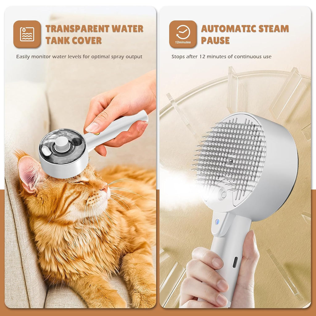 Premium Pet Steam Brush with 140° Deep-Clean Pins - Deshedding & Massage for Cats & Dogs