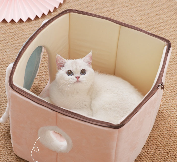 Cozy Cat House Villa - Enclosed Pet Bed with Removable Washable Cushion