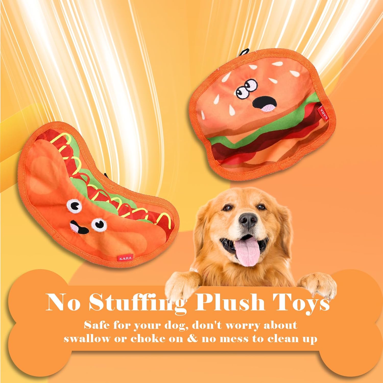 No-Stuffing Crinkle Dog Toy - Fast Food Collection (Burger, Fries, Pizza, Hot Dog)
