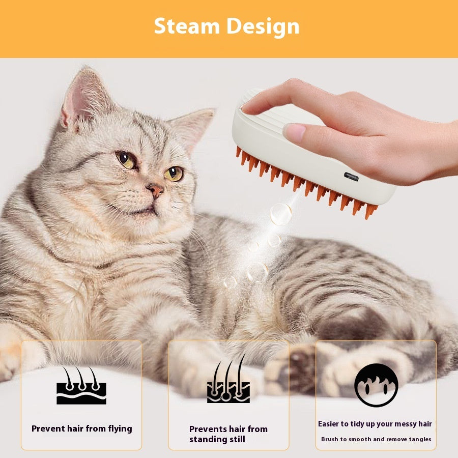 USB Rechargeable Pet Steam Brush - Spray Massage Grooming Comb for Cats & Dogs