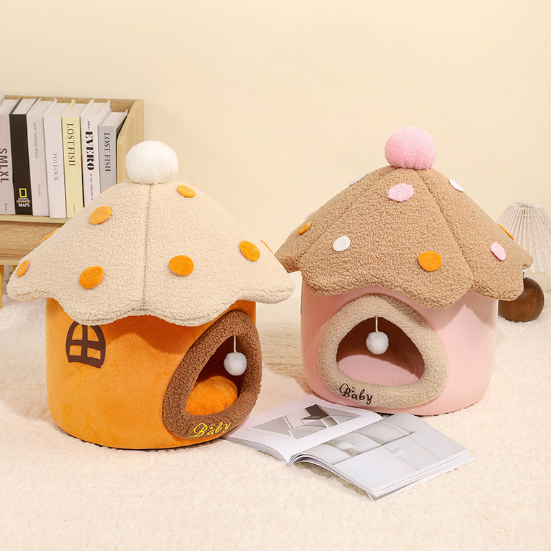 Mushroom Cat Cave House - Cozy Removable Pet Nest for Cats & Small Dogs