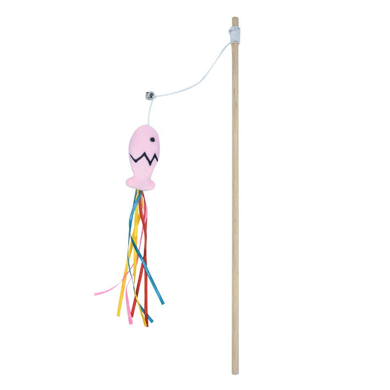 Cat Wand Toy with Catnip Fish & Ribbons - Interactive Teaser