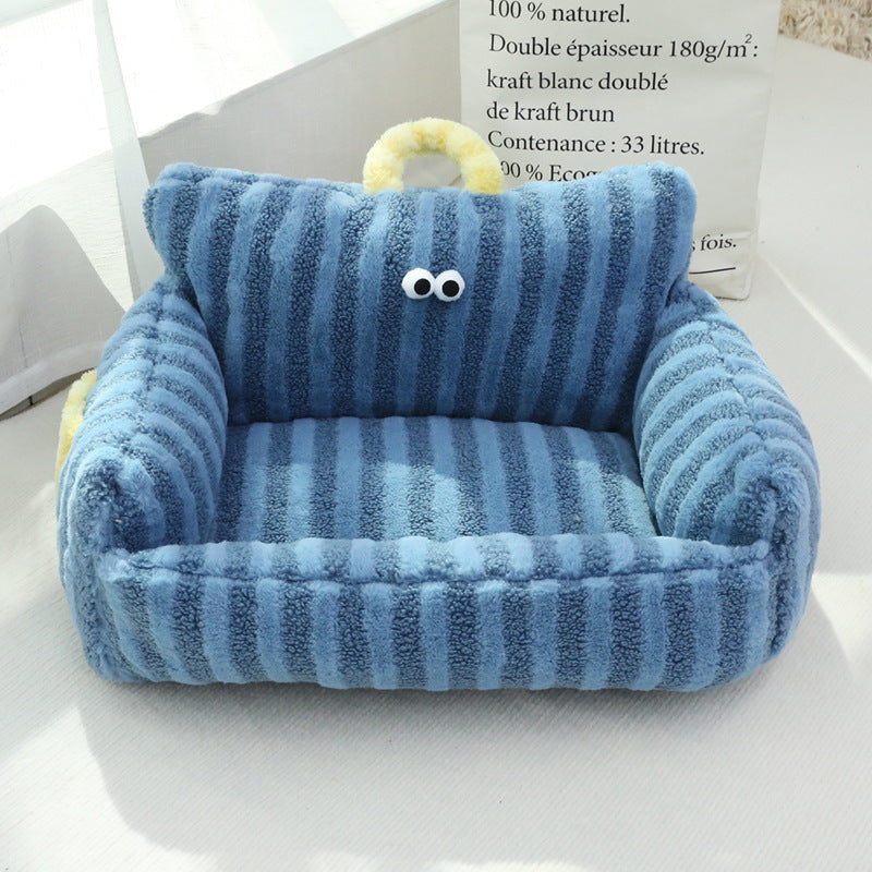 Big Eye Sofa Pet Bed - Cozy Striped Nest for Cats & Dogs