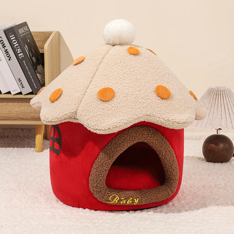 Mushroom Cat Cave House - Cozy Removable Pet Nest for Cats & Small Dogs