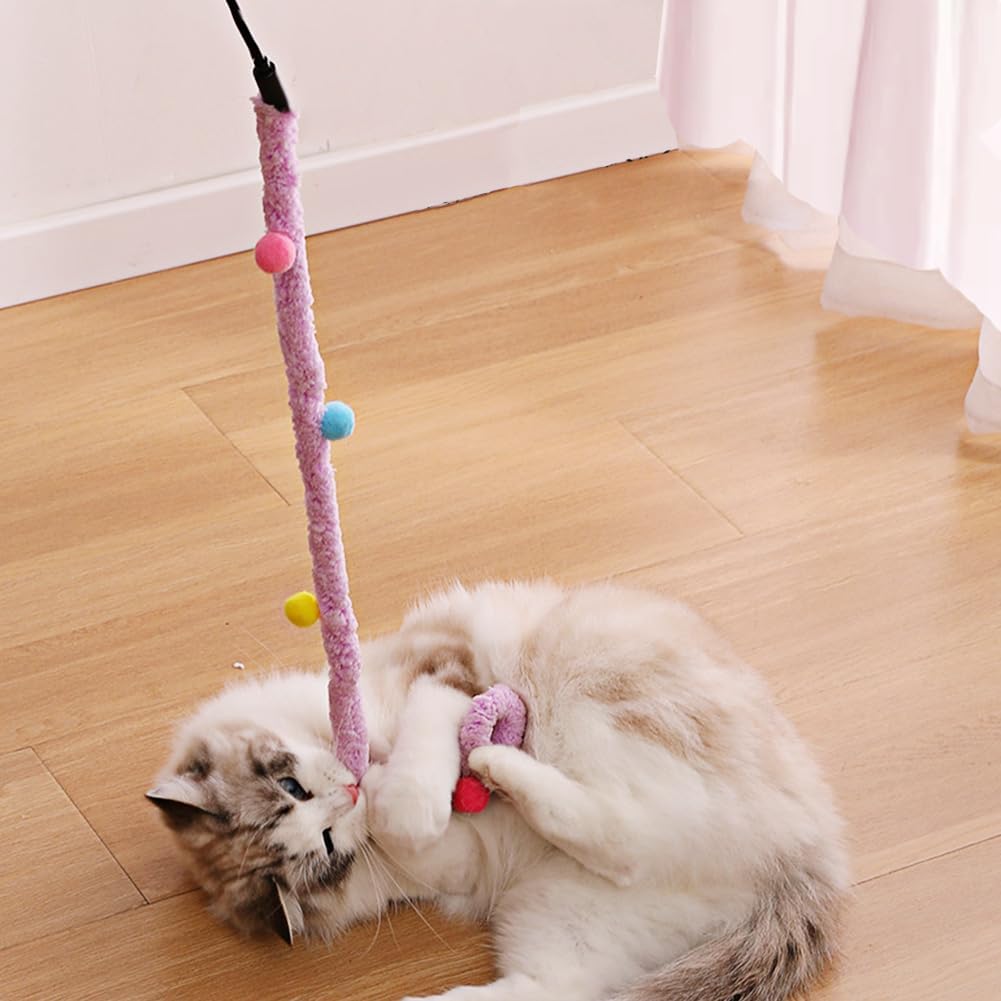 Colorful Plush Strip Cat Teaser Wand - Interactive Toy for All Breeds