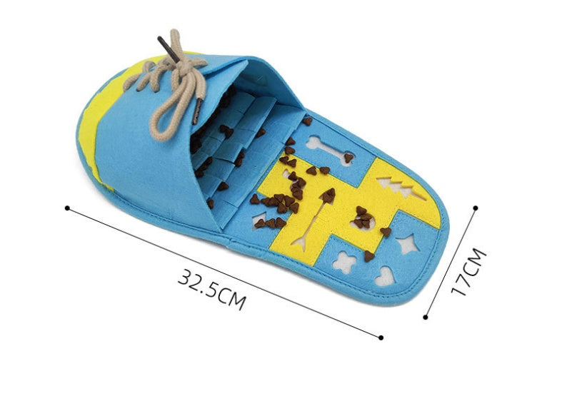 Shoe Shaped Dog Snuffle Toy - Squeaky Slow Feeder Treat Hiding Game