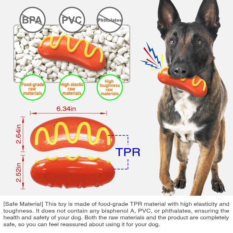 Indestructible Hot Dog Chew Toy - Tough Rubber for Aggressive Chewers