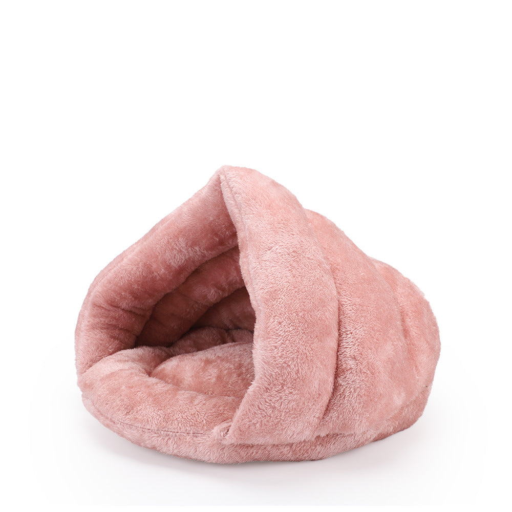 Triangle Cave Pet Bed - Cozy Velvet Hideaway for Cats & Small Dogs