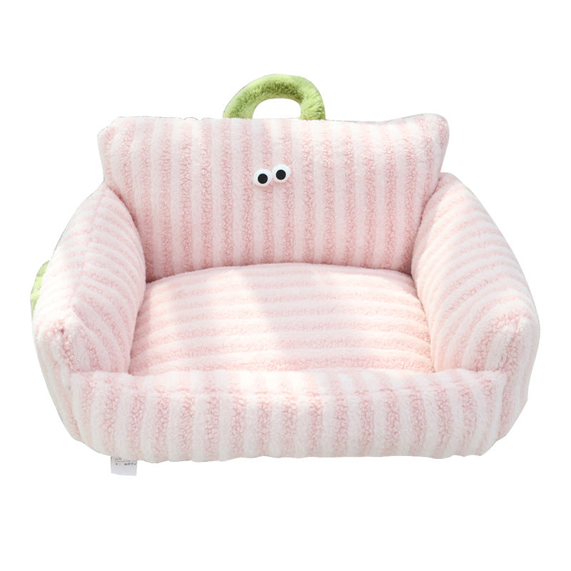 Big Eye Sofa Pet Bed - Cozy Striped Nest for Cats & Dogs