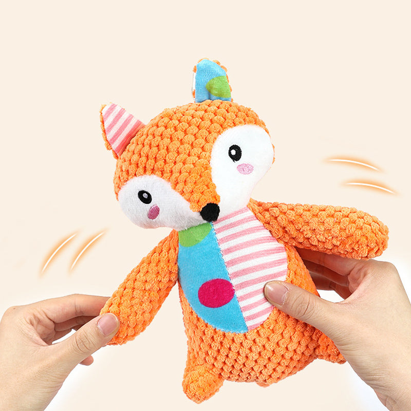 Cute Animal Plush Dog Toy - Squeaky Chew for Teeth Grinding (Elephant, Fox, Rabbit)