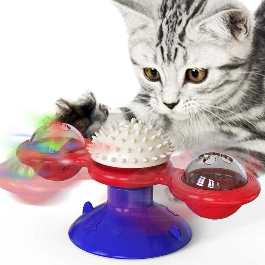 Interactive Windmill Cat Toy - LED Ball & Catnip Holder with Suction Cup
